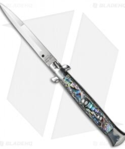 AGA Campolin 10" Italian Stiletto Automatic Knife Abalone (4.5" Satin Bayo)