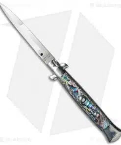 AGA Campolin 10" Italian Stiletto Automatic Knife Abalone (4.5" Satin Bayo)