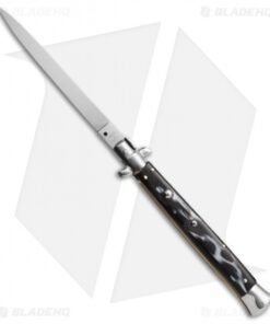 SKM 13" Italian Stiletto Automatic Knife Sim Horn (5.7" Satin Flat)