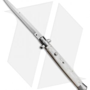 SKM 13" Italian Stiletto Automatic Knife White Pearlex (5.7" Satin Bayo)