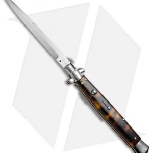 SKM 13" Italian Stiletto Automatic Knife Tortoise Acrylic (5.7" Satin Bayonet)
