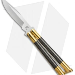 29 Knives Chris Olofson 4" Flat Clip Bowie Balisong Brass/CF Butterfly Knife