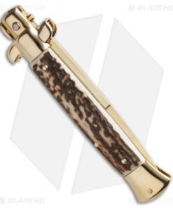 Alternative view of Frank B 9" Italian Stiletto Automatic Knife Stag Horn (4" Gold Bayonet)