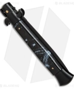 Alternative view of Frank B 9" Italian Stiletto Automatic Knife Black Marble (4" Black Dagger)