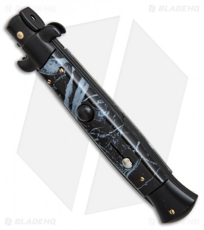 Frank B 9" Italian Stiletto Automatic Knife Black Marble (4" Black Dagger) - Image 3