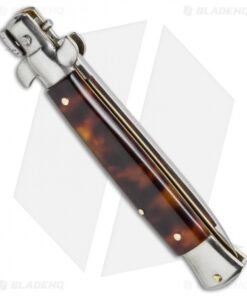 Alternative view of SKM 9" Italian Stiletto Automatic Knife Tortoise Acrylic (4" Satin Flat)