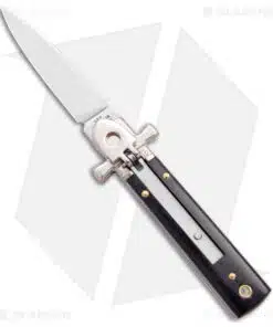 AGA 6" Lever Lock Automatic Italian Knife Ebony w/Cross Bolsters (2.5" Polish)