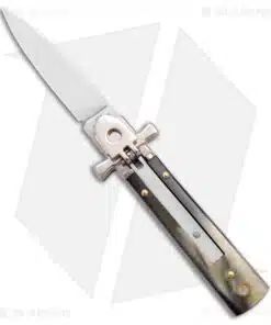 AGA 6" Lever Lock Automatic Italian Knife Horn w/Cross Bolsters (2.5" Satin)