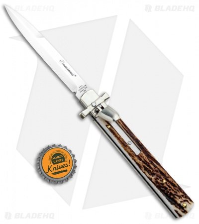 AGA Campolin 9" Dominus Leverlock Automatic Knife Stag (4" Satin) - Image 4