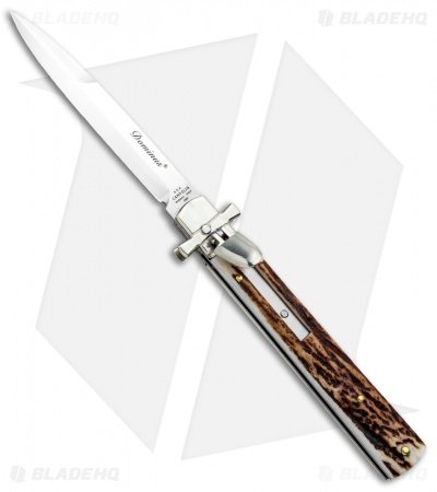 AGA Campolin 9" Dominus Leverlock Automatic Knife Stag (4" Satin)