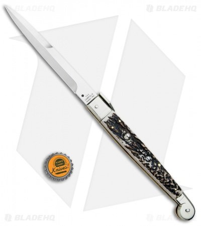 A.G.A. Campolin 12" Sicilian Picklock Bayo Automatic Knife Stag (5.5" Satin) - Image 4