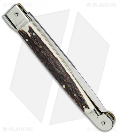 A.G.A. Campolin 12" Sicilian Picklock Bayo Automatic Knife Stag (5.5" Satin) - Image 3