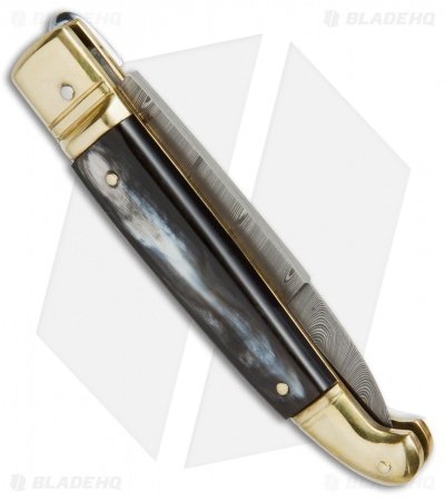 AGA Campolin Brass Lever Lock Automatic Knife Dark Horn (3.75" Damascus) - Image 2