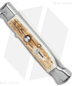 Alternative view of Italian Style Stiletto Swinguard Automatic Knife Stag Horn (4" Damascus)
