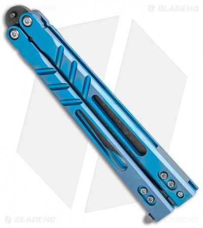 BRS Premium Alpha Beast Balisong Butterfly Knife Blue Ti (4.5" Acid) - Image 2