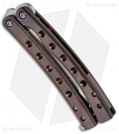 Balibalistic Custom Balisong Butterfly Knife Bronze/Purple Ti (3.75" Satin) - Image 3