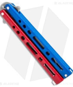 Alternative view of Benchmark Butterfly Knife Red/Blue Epoxy Steel (4" Stonewash)