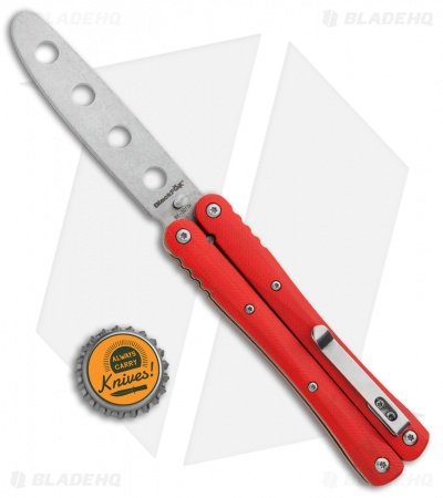 BlackFox Balisong Butterfly Trainer knife Red G-10 (3.8" Stonewash) - Image 4
