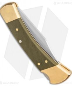 Alternative view of Buck 110 Automatic Knife OD Green Canvas Micarta/Brushed Brass (3.75" SW)