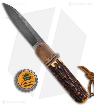 Chuck Gedraitis Switchblade Automatic Knife Brown Stag Horn (3.25" Dark) - Image 4
