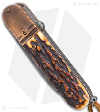 Chuck Gedraitis Switchblade Automatic Knife Brown Stag Horn (3.25" Dark) - Image 2
