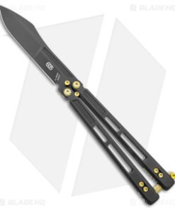 EOS Trident Balisong Butterfly Knife Black Titanium w/ Gold (4.5" Black S30V)