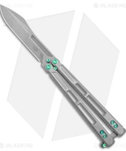 EOS Trident Balisong Butterfly Knife Gray Titanium w/ Green (4.5" SW S30V)