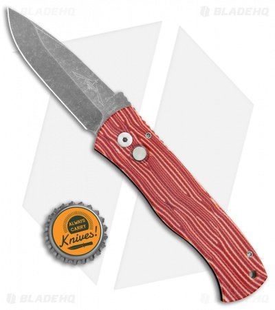 Emerson Protech CQC-7 Automatic Knife Red Grain Micarta (3.25" Acid Stonewash) - Image 4