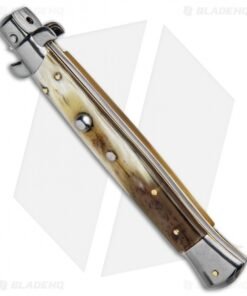 Alternative view of Frank B 11" Italian Stiletto Kris Automatic Knife Honey Horn (5" Polish)