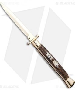 Frank B 11" Italian Stiletto Swinguard Bayonet Knife Stag (5" Gold)