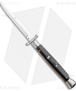 Frank B. 11" Italian Stiletto Knife Swinguard Automatic Buffalo Horn (5" Satin)