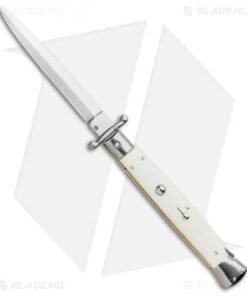 Frank B. 11" Italian Stiletto Knife Swinguard Camel Bone Auto (5" Satin)