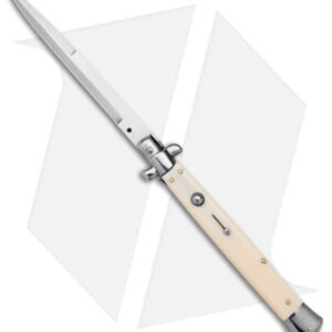 Frank B 13" Italian Stiletto Automatic Knife Sim Ivory (6" Satin Bayo)