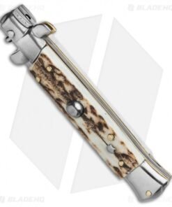 Alternative view of Frank B 7.5" Italian Stiletto Automatic Knife Stag Horn (3.5" Polish Flat Grind)