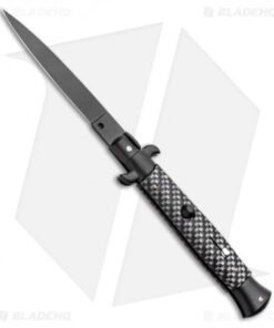 Frank B 9" Italian Stiletto Automatic Knife Sim Carbon Fiber (4" Black)