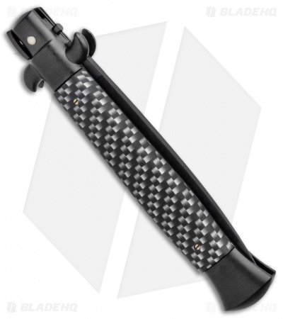 Frank B 9" Italian Stiletto Automatic Knife Sim Carbon Fiber (4" Black) - Image 3