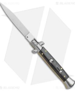 Frank B 9" Italian Stiletto Spear Point Automatic Knife Ebony (4" Satin)