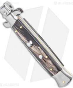 Alternative view of Frank B 9" Italian Stiletto Automatic Knife Dark Horn (4" Satin)