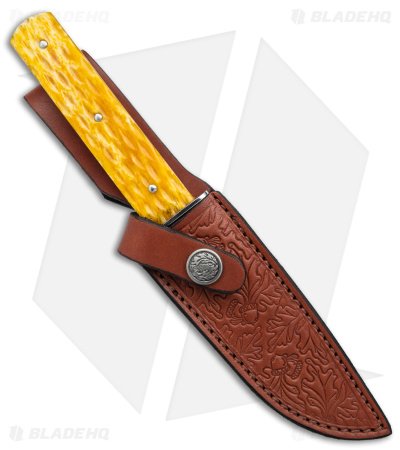 GEC H10 Hunter Fixed Blade Knife Sun Yellow Jigged Bone Small Seed (4.4"Satin) - Image 3