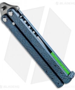 Alternative view of Groniger Knives Custom Balisong Knife Blue Sculpt Ti w/ Green Spacers (4" SW)