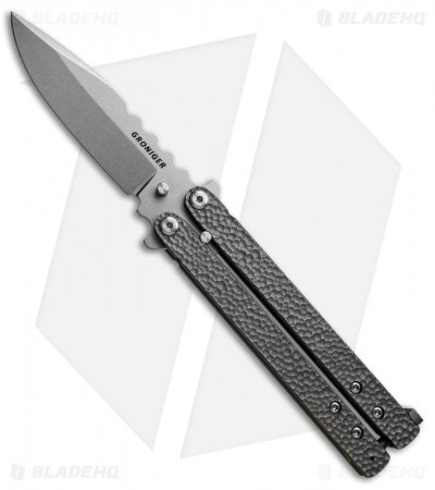 Groniger Knives Custom Balisong Knife Sculpted Ti w/ Green Spacers (4" SW)