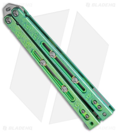 Heed Industries SeaKnight Butterfly Knife Antique Blue/Green Ti (4.6" Two-Tone) - Image 2