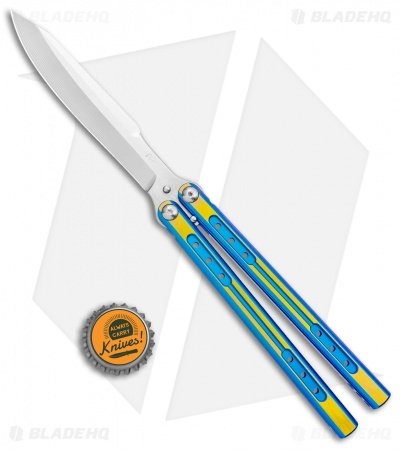 Heibel Knives Sapient Balisong Knife Blue/Gold Two-Tone (4.25" Satin) #61 - Image 4