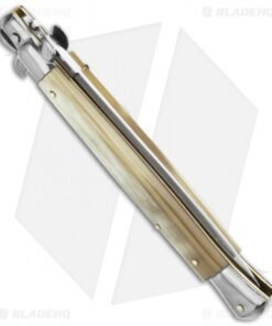Alternative view of Frank B 11" Italian Stiletto Automatic Knife Blonde Horn (5" Satin Bayo)