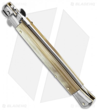 Frank B 11" Italian Stiletto Automatic Knife Blonde Horn (5" Satin Bayo) - Image 2