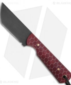 JRs Knives EDC Tanto Fixed Blade Knife Chisel Red Honey Comb (2.75" Black)
