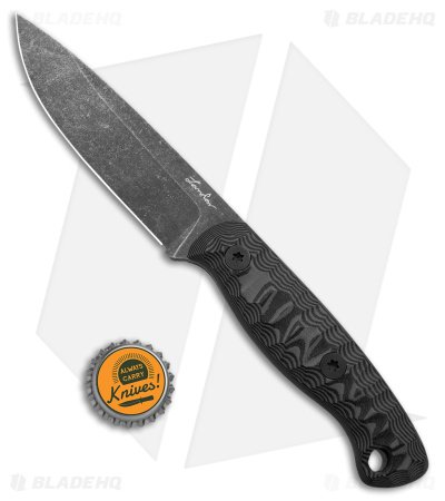Landau Custom Bushcraft Fixed Blade Knife Black G-10 (4.5" Acid Wash) - Image 4