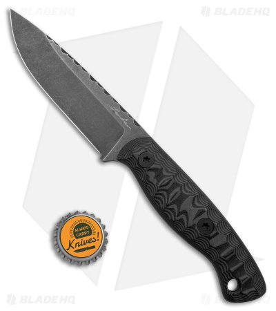 Landau Custom Bushcraft Fixed Blade Knife Black G-10/Filework (4.5" Acid Wash) - Image 4