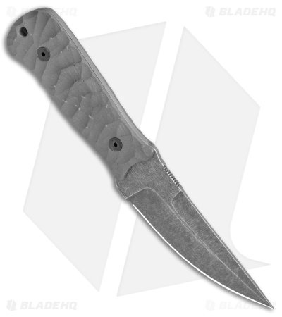 Landau Knives Custom LS2 Fixed Blade Knife - Gray Micarta (3.75" Acid Wash) - Image 2