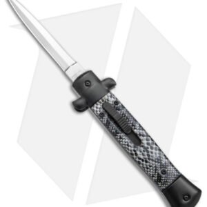 9" Italian Stiletto Dagger OTF Automatic Knife Cottonmouth Black (3.8" Satin)